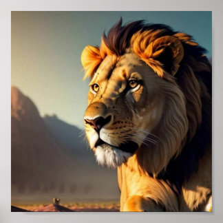 Leeuw zonsondergang achtergrond poster