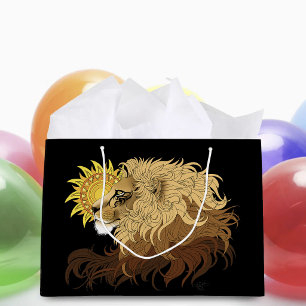 Leeuw Zwart Geel Mandala Zon Groot Cadeauzakje