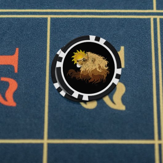 Leeuw Zwart Geel Mandala Zon Poker Chips