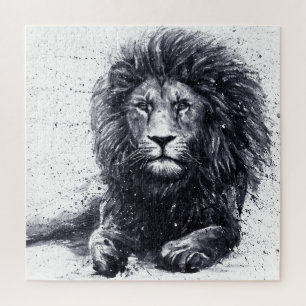Leeuw zwart-wit illustratie. legpuzzel