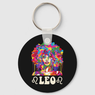 Leeuw Zwarte Meisje Afro-Amerikaanse Vrouw Kunst V Sleutelhanger