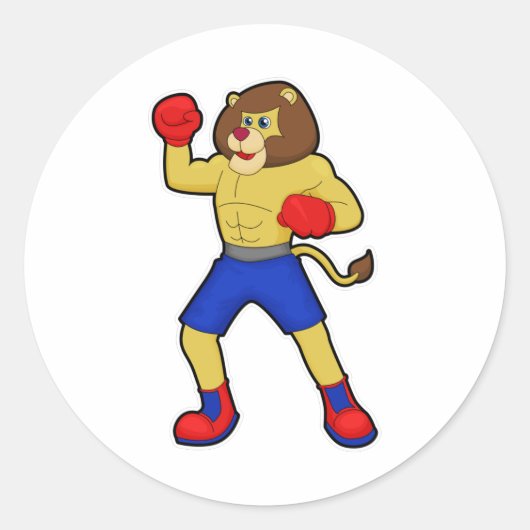 Leeuwen bij het koken met boxinghandschoenen ronde sticker (Voorkant)