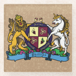 Leeuwen en eenhoorntjespringen - Wijnlaag Glazen Onderzetter