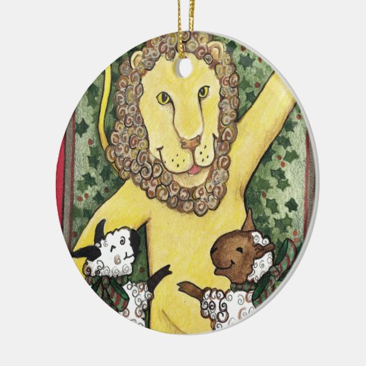 Leeuwen en lammeren, kerstversiering keramisch ornament (Links)