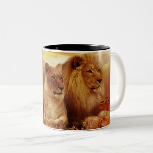 Leeuwen en leeuwen tweekleurige koffiemok (Voorkant rechts)