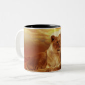 Leeuwen en leeuwen tweekleurige koffiemok (Voorkant links)