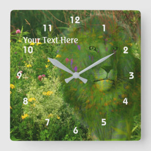 Leeuwen en wilde bloemen fantasy Animal Art Vierkante Klok