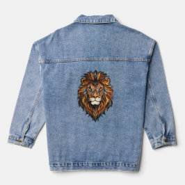 Leeuwen gezicht met manen denim jacket