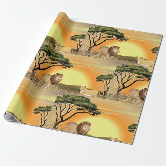 leeuwen in het wild cadeaupapier (Uitgerold)