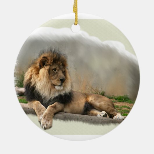 Leeuwen op kerstfeestdag keramisch ornament (Achterkant)