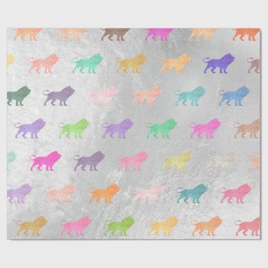 Leeuwen Roze Zilver Groen Metallic Glas Perzik Cadeaupapier (Vlak)