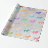 Leeuwen Roze Zilver Groen Metallic Glas Perzik Cadeaupapier (Uitgerold)