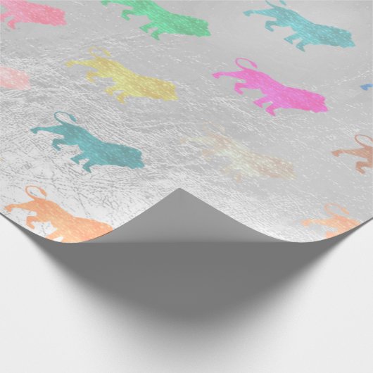 Leeuwen Roze Zilver Groen Metallic Glas Perzik Cadeaupapier (Hoek)