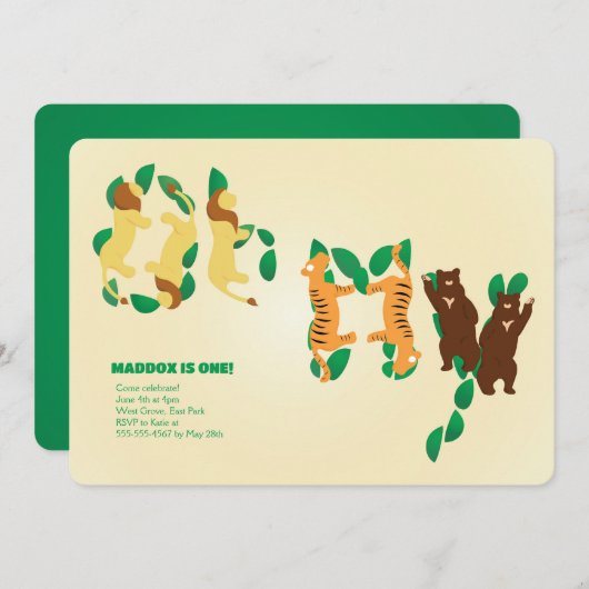 Leeuwen, tijgers en Beer Verjaardagsuitnodiging Kaart (Voorkant / Achterkant)