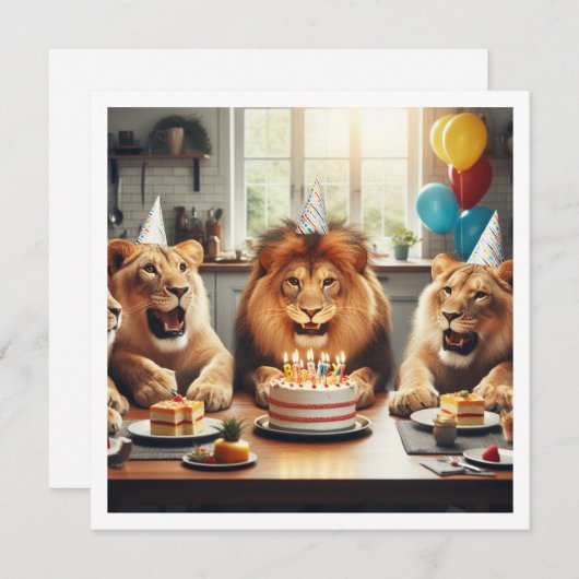 Leeuwen vieren, Leeuwen verjaardagsuitnodiging Kaart (Voorkant / Achterkant)