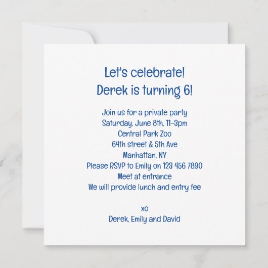 Leeuwen vieren, Leeuwen verjaardagsuitnodiging Kaart (Achterkant)