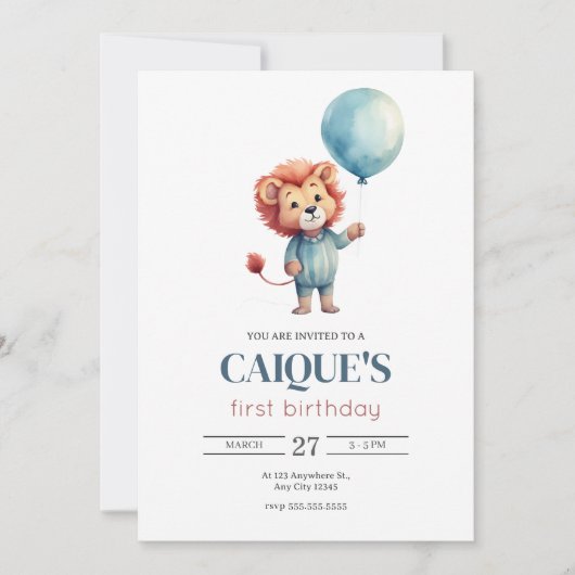 Leeuwenballon eerste verjaardag 1e verjaardag kaart (Voorkant)