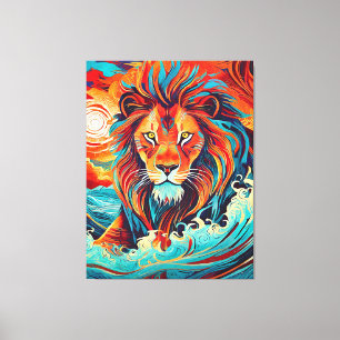 Leeuwendans in het vuur canvas afdruk