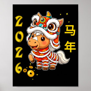 Leeuwendans Kawaii Paard Chinees Nieuwjaar 2026 Ma Poster