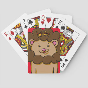 Leeuwenkoning Digitale Tekening, Gelukkig Kleurrij Pokerkaarten