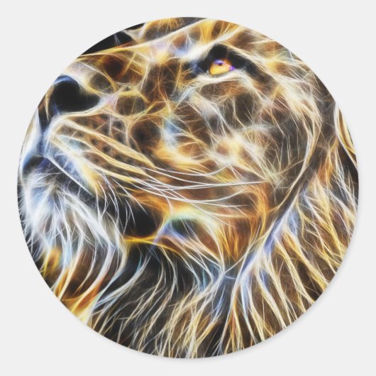 Leeuwenkop gloeiende fractalius ronde sticker (Voorkant)