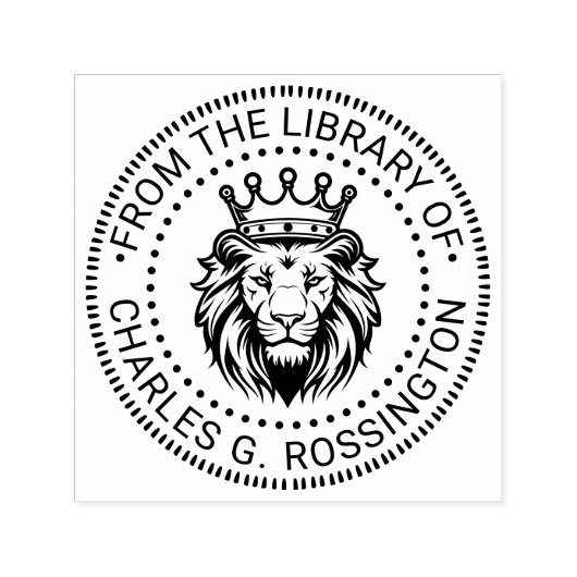 Leeuwenkop met kroon Bibliotheek Boeknaam Zelfinktende Stempel (Design)