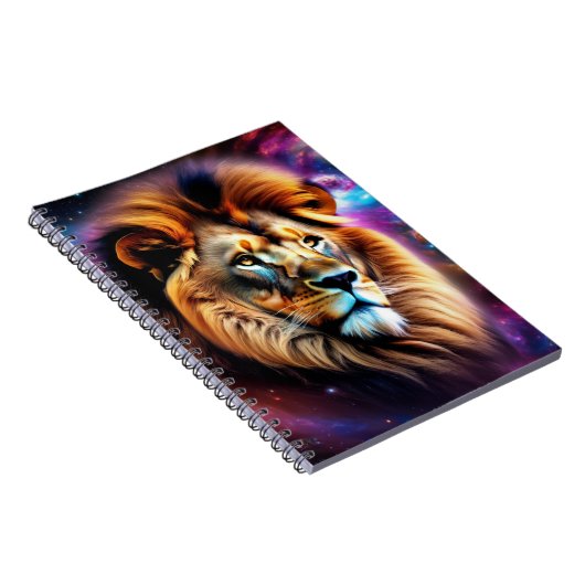 Leeuwenkop tussen kleurrijke wervelende sterrenste notitieboek (Rechterzijde)