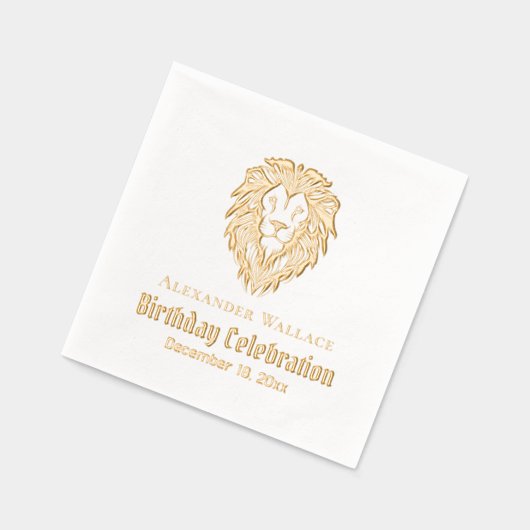 Leeuwenkop Verjaardagsfeest Viering Naam Datum Folie Servetten (Links)