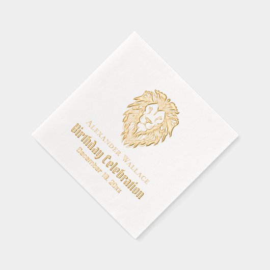 Leeuwenkop Verjaardagsfeest Viering Naam Datum Folie Servetten (Rechts)