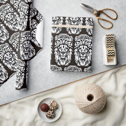 Leeuwenkop zwart en witets cadeaupapier (Crafts)