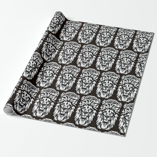 Leeuwenkop zwart en witets cadeaupapier (Uitgerold)