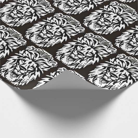 Leeuwenkop zwart en witets cadeaupapier (Hoek)