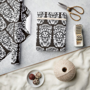 Leeuwenkop zwart-wit ets cadeaupapier