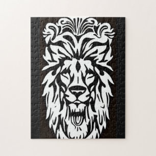 Leeuwenkop, zwarte en witte etsen legpuzzel