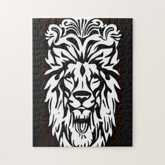 Leeuwenkop, zwarte en witte etsen legpuzzel (Verticaal)