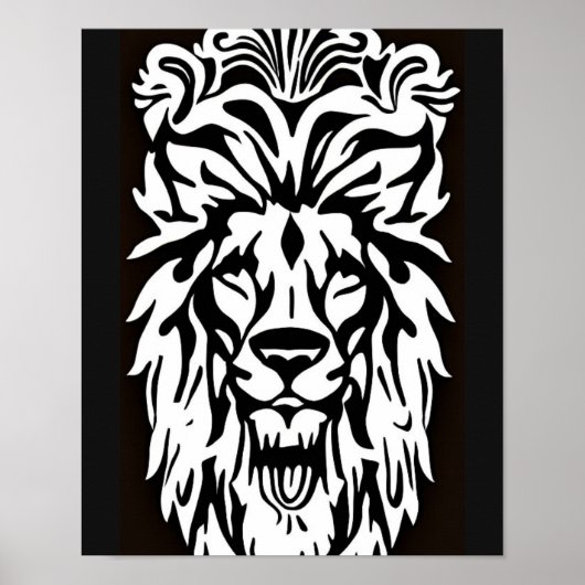 Leeuwenkop, zwarte en witte etsen poster (Voorkant)