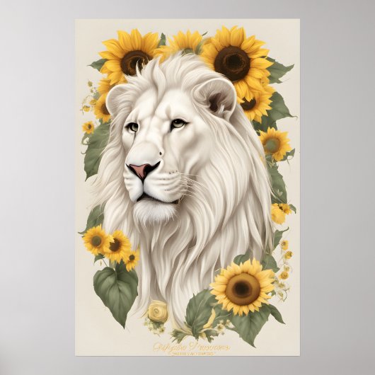 Leeuwenkunst, Zonnebloemen & Wildlife Safari Witte Poster (Voorkant)