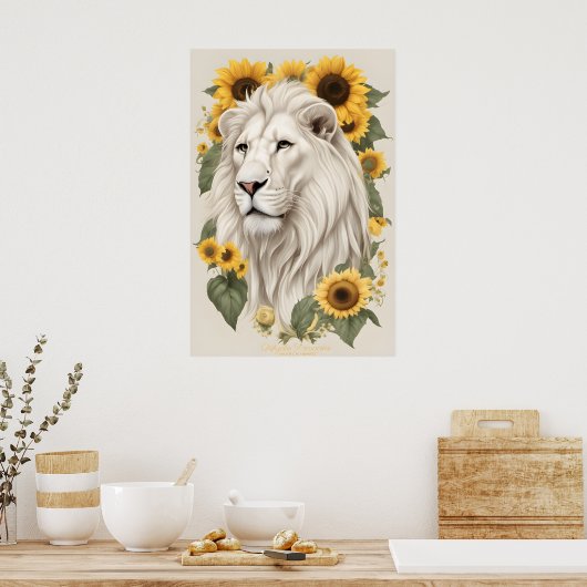 Leeuwenkunst, Zonnebloemen & Wildlife Safari Witte Poster (Keuken)