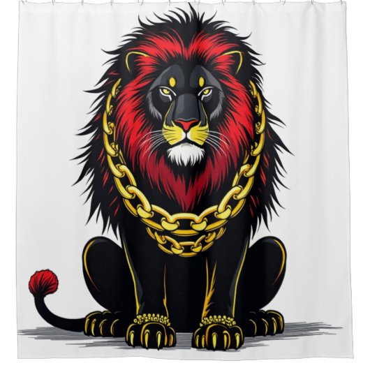 Leeuwenportret Krachtige Gouden Ketting Douchegordijn (Voorkant)