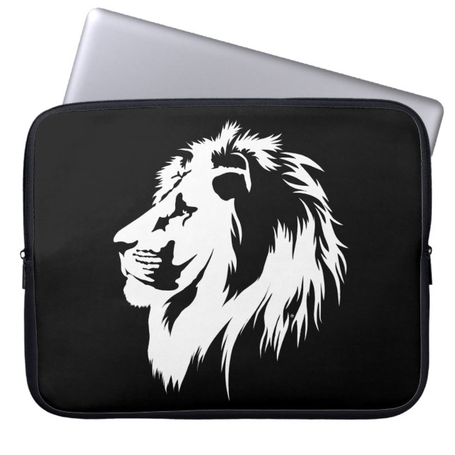 Leeuwenportret (wit) laptop sleeve (Voorkant)