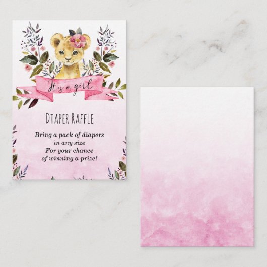 Leeuwenroze meisje Diaper omhullingskaart Raffle Informatiekaartje (Voorkant / Achterkant)