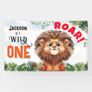 Leeuwensafari Wild One Kinderverjaardag Spandoek