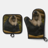 Leeuwenstaartmakaak in bosreservaat ovenwant & pannenlap set (Voorkant)