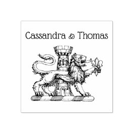 Leeuwentoren Fleur de Lis Crest C Paar Naam Rubberstempel