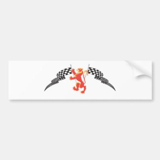 leeuwenvloerbedekking en ingecheckte vlaggen bumpersticker
