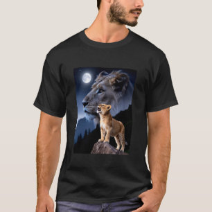 Leeuwenwel Huilt naar Maan Grote Kat Portret Wilde T-shirt