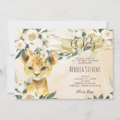 Leeuwenwelp bloemenneutraal baby shower uitnodigin kaart (Voorkant)