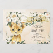 Leeuwenwelp bloemenneutraal baby shower uitnodigin kaart (Voorkant / Achterkant)