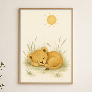 Leeuwenwelp Slaap Waterverf Fantasievolle Kunstpos Poster