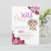 Leeuwenwelpje Meisje Bloemen glitters 1e verjaarda Kaart (Staand voorkant)